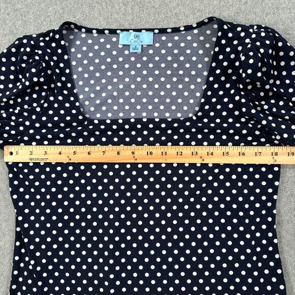 CeCe Square Neck Polka Dot Blouse Women's Medium Navy Blue/White Short Sleeve - Picture 6 of 8